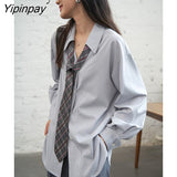 Yipinpay 2023 Autumn Minimalist Long Sleeve Button Up Shirt Women Korean Style Solid Oversize Shirts Blouse Loose Clothes Tops