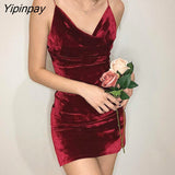 Yipinpay Beach Vintag High Quality Female Clothing Women's Dress Midi Party Sexy Sling Suede Split Graceful Solid color Sleeveless