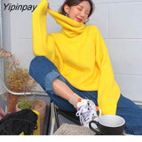 Yipinpay 2023 Winter Minimalist Long Sleeve Women Sweater Korean Style Turtleneck Solid Ladies Knit Pullover Female Loose Clothing