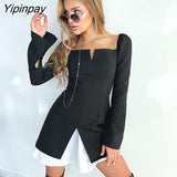 Yipinpay 2023 Spring Minimalist Long Puff Sleeve Women Black Mini Dress Korea Style Fake Two Pieces Fashion Party Woman Dresses