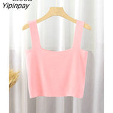 Yipinpay Sexy Knit Short Corset Tops Women Vest New 2023 Summer Ribbed Tank Streetwear Sleeveless Black White Knitting Crop Tops