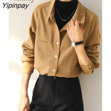 Yipinpay 2023 Winter Office Lady Long Sleeve Thick Shirt Women Korean Style Button Up Tunic Blouse Fall Work Female Clothing Tops