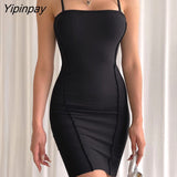 Yipinpay Sleeveless Solid Spaghetti Strap Dress Women Fashion Slim Elastic Mini Dresses Female Spring Warp Hip Bodycon Robe 2023