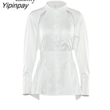 Yipinpay 2023 Spring Streetwear Hollow Out Women White Shirt Korae Style Long Sleeve Button Up Woman Blouse Female Clothing Tops