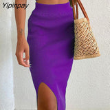 Yipinpay Women Knit Vest And Skirt Suits Female High Waist Side Split Skinny Skirts Set 2023 Summer Solid Sexy Backless Camis Outfits
