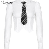 Yipinpay 2023 Summer Office Lady Long Sleeve Women White Shirt Korean style Slim Tie Button Ladies Blouse Work Female Clothing Top