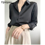Yipinpay 2023 Summer New Office Lady Long Sleeve Silk Basic Shirt Women Button Up Solid Blouse Fashion Work Female Clothing Tops