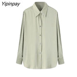 Yipinpay 2023 Summer Elegant Long Sleeve Women Shirt Vintage Button Up Stripe Loose Ladies Shirts Fashion Office Female Clothing