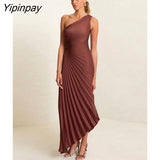 Yipinpay Solid Irregular Pleated Bodycon Dress For Women Sexy Sleeveless Satin Dress 2023 Summer Female Chic Party Robe Vestidos