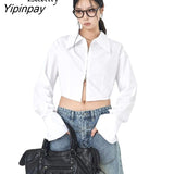 Yipinpay 2023 Spring Long Sleeve Women's White Shirt Streetwear Y2K Zipper Up Woman Crop Top Blouse Casual Summer Female Clothing