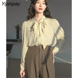 Yipinpay 2023 Summer Long Sleeve Women Chiffon Shirt Korean Style Stripe Button Ladies Blouse Office Lady Work Female Clothing