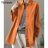 Yipinpay 2023 Autumn Casual Long Sleeve Cotton Shirt Women Korean Style Button Up Loose Tunic Blouse Work Female Clothing Tops