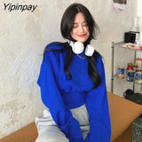 Yipinpay 2023 Winter Minimalist Slim Waist Women Sweatshirt Korean Style O Neck Long Sleeve Ladies Crop Tops Hoodies Female Tops