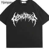 Yipinpay Men Tshirts Graphic Streetwear Hip Hop Goth Summer Y2K Print Harajuku Short Sleeve Cotton Tops Tees Oversized T-Shirt Clothing