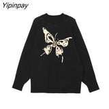 Yipinpay 2023 Winter Long Sleeve Bufferfly Embroidery Sweater Women Streetwear Loose O Neck Knit Ladies Pullover Female Clothing