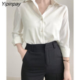 Yipinpay 2023 Summer New Office Lady Long Sleeve Silk Basic Shirt Women Button Up Solid Blouse Fashion Work Female Clothing Tops