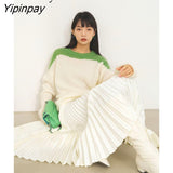 Yipinpay 2023 Winter Korean Style Long Sleeve Patchwork Sweater Women Casual Loose Mohair O Neck Pullover Female Clothing Tops