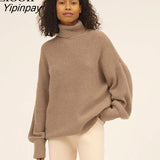 Yipinpay Women Baggy Turtleneck Sweater Pullover Long Sleeve Loose Tops Female Jumper Autumn 2023 Winter Streetwear Thick Knit Sweaters