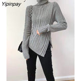 Yipinpay 2023 Winter Korean Style Long Sleeve Turtleneck Sweater Women Minimalist Slim Irregular Ladies Knit Pullovers Female Tops