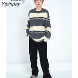 Yipinpay 2023 Winter Minimalist Striped O Neck Loose Women Sweater Korea Style Oversize Long Sleeve Pullover Female Loose Clothing
