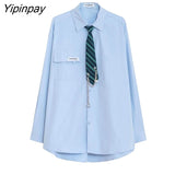 Yipinpay 2023 Spring Japan Style Tie Button Up Solid Shirt Blouse Women JK Long Sleeve Loose Ladies Shirts Oversize Streetwear Top