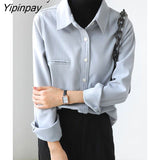 Yipinpay 2023 Winter Korean Style Long Sleeve Wool Liner Shirt Women Office Lady Button Thick Tunic Autunm Female Clothing Tops