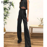 Yipinpay Cotton Linen Vest Trousers Two Piece Set Women O Neck Crop Tops High Waist Wide Pants Suit 2023 Lady Tank Shorts Outfits