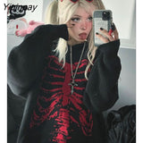 Yipinpay Skeleton Graphic Sweater Women's Oversized Hip Hop Streetwear Autumn Oversize Pullover Sweater for Men Fashion Sweaters