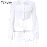 Yipinpay 2023 Autumn Long Sleeve White Shirt Women Sexy Hollow Out Button Up Ladies Crop Tops Korean Style Female Clothing Blouse
