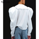 Yipinpay Sexy Puff Sleeve Shirt White Top Spring Autumn 2023 Turndown Collar Women Loose Blouses And Tops Streetwear Baggy Shirts