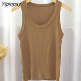 Yipinpay Knit Short Vest Women Bodycon Crop Top Summer New Color Block Ribbed Tank Black White Basic Knitting Tees Sexy Tops