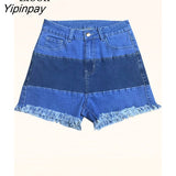 Yipinpay Color Block Tassel Bodycon Denim Shorts Women High Waist Summer Streetwear With Pockets Patchwork Sexy Skinny Jean Shorts