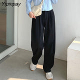 Yipinpay 2023 Autumn Fashion Wide Leg Women Classic Suit Pants Office Lady Elegant Casual Black Trousers Female High Wasit Pants