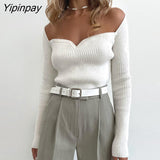 Yipinpay Sexy Knit T Shirt Women Ribbed Top Autumn Long Sleeve Square Collar Basic Tees Bodycon Tshirt Streetwear Black White Tops