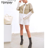 Yipinpay 2023 Spring New Patchwork Full Sleeve Pu Women White Long Shirt Streetwear Oversize Button Woman Tunic Blouse Female Tops