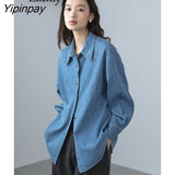 Yipinpay 2023 Spring Minimalist Long Sleeve Women Denim Shirt Korea Style Button Up Solid Woman Tunic Blouse Fashion Female Tops