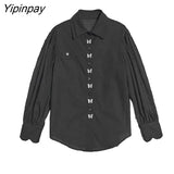Yipinpay 2023 Autumn court style Long Puff Sleeve Shirt Women Vintage Butterfly embroidery Button Ladies Tunic Blouse Female Tops
