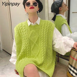 Yipinpay Loose Fluorescent Green Women Sweaters Korea Oversize Knit Woman Sweater Vest 2023 Winter Plus Size Pullover Clothing