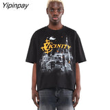 Yipinpay Men T-Shirt Oversized Retro Harajuku Hip Hop Streetwear Y2k Graphic Black Summer Short Sleeve Cotton Tops Tees Printed Clothing