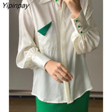 Yipinpay 2023 Autumn Fashion Long Sleeve Chiffon White Shirt Women Office Lady Button Up Pocket Blouse Work Female Clothing Tops