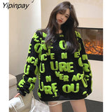 Yipinpay 2023 Winter Oversize Long Sleeve Women Sweater Streetwear O Neck Letter Embroidery Knit Ladies Pullover Female Clothing