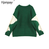 Yipinpay 2023 Winter Casual Long Sleeve Patchwork Embroidery Sweater Women Loose O Neck Knit Ladies Pullover Female Clothing Top