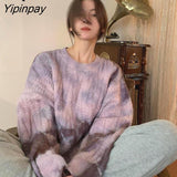 Yipinpay Winter Streetwear Tie dye Knit Women's Sweater Loose Long Sleeve Wool Warm Sweaters Women Fashion Female Pullovers Tops