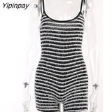 Yipinpay Zebra Striped Printed Jumpsuit Shorts Women Sexy Sleeveless Furry One Piece Shorts 2023 Female Chic Sknniy Club Rompers