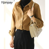 Yipinpay 2023 Winter Office Lady Long Sleeve Thick Shirt Women Korean Style Button Up Tunic Blouse Fall Work Female Clothing Tops
