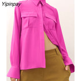 Yipinpay 2023 Spring Casual Long Sleeve Solid Women Basic Shirt Korea Style Pocket Button Woman Tunic Blouse Female Clothing Tops