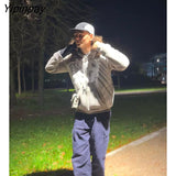 Yipinpay Men Y2K Fashion Hoodie Rhinestones letter graphics Print Zip Hoodie clothes Hoodies Goth Long Sleeve Sweatshirt Oversized Top