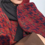 Yipinpay Winter Streetwear Houndstooth Thick Women's Sweater Loose Knit Woman Sweaters Autumn Fashion Warm Plus Size Female Pullover