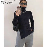 Yipinpay 2023 Winter Korean Style Long Sleeve Turtleneck Sweater Women Minimalist Slim Irregular Ladies Knit Pullovers Female Tops