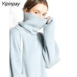 Yipinpay 2023 Winter Korean Style Long Sleeve Sweater Women Minimalist Turtleneck Loose Ladies Knit Pullover Female Clothing Tops